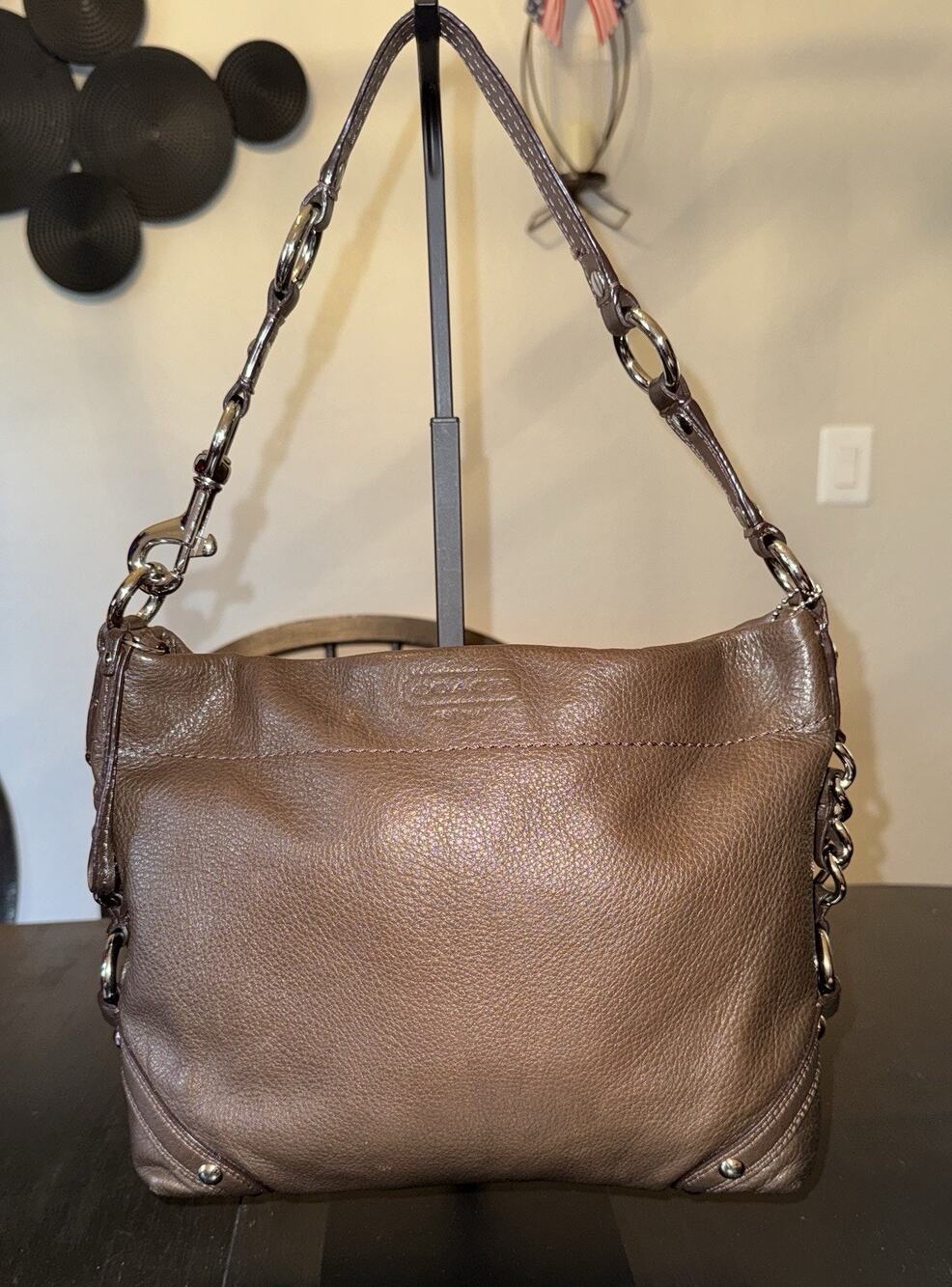 Coach Carly Medium Hobo Shoulder Bag In Brown Pebbled Leather